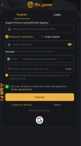 six game singnup and login 